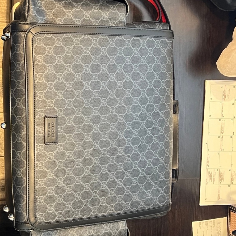 Gucci Black and Gray Monogram Briefcase